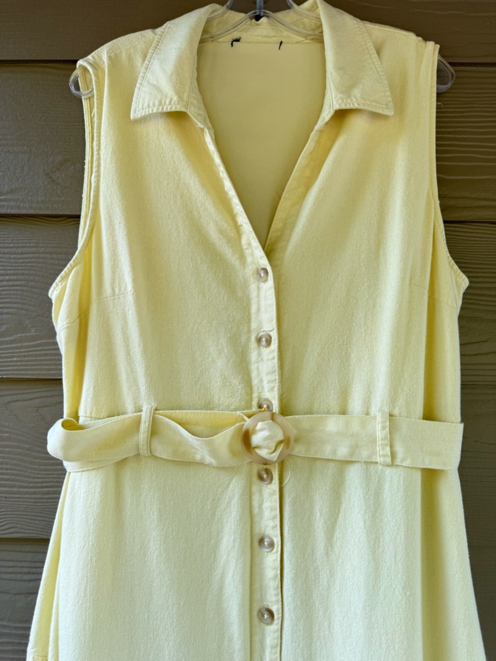 Nicole Miller Yellow Linen Blend Belted Collared Midi Sleeveless Shirt Dress XL - Picture 9 of 11